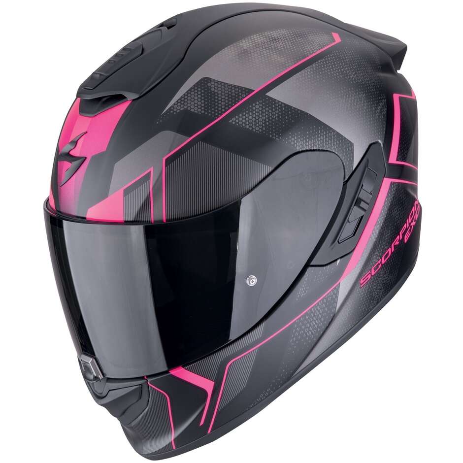 Integraler Motorradhelm aus Scorpion Fiber EXO-1400 EVO II AIR INTENSIO Mattschwarz-Rosa