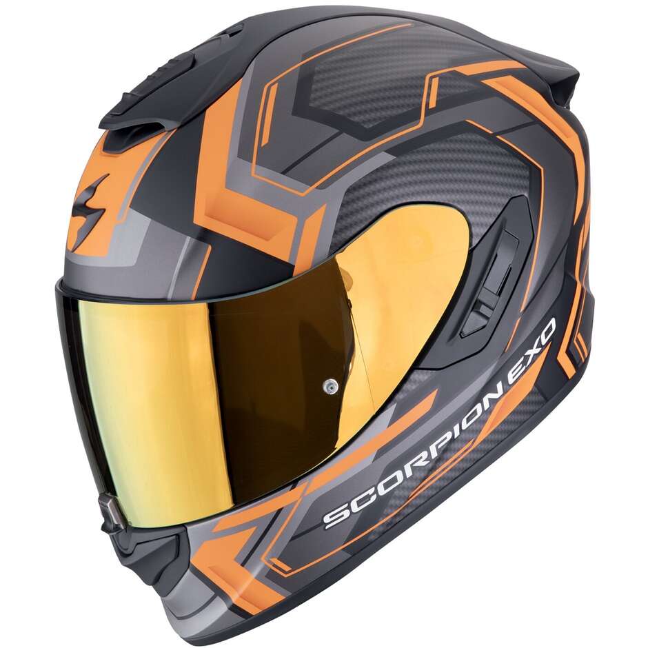 Integraler Motorradhelm aus Scorpion Fiber EXO-1400 EVO II AIR LINART Mattschwarz Orange