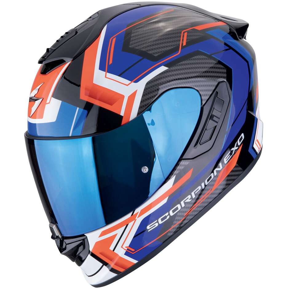 Integraler Motorradhelm aus Scorpion Fiber EXO-1400 EVO II AIR LINART Schwarz Blau Rot