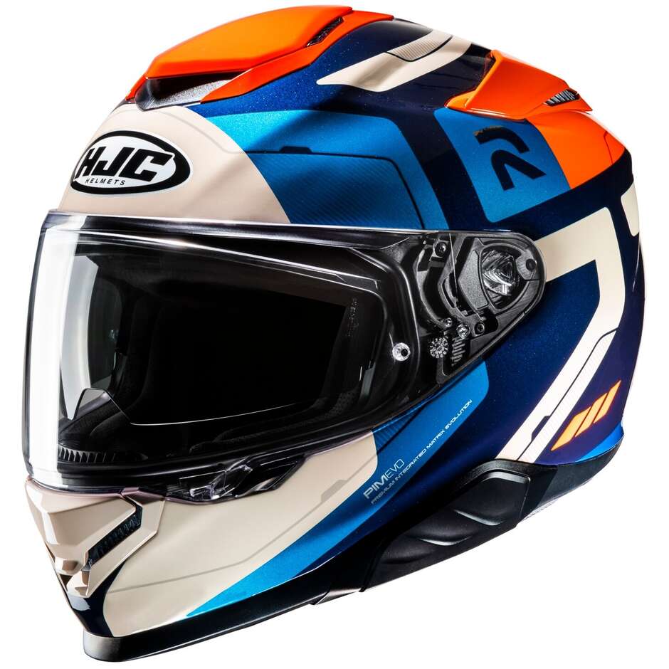 Integraler Motorradhelm Hjc RPHA71 COZAD MC27 Weiß Blau Orange