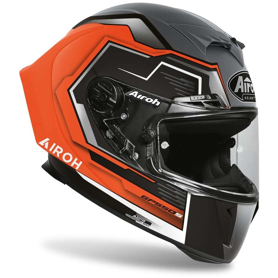 Integraler Motorradhelm in Airoh Fiber GP550 S Rush Matt Fluo Orange