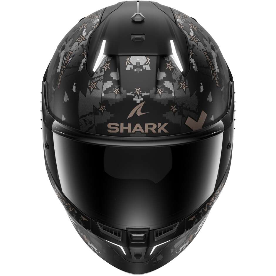 Integraler Motorradhelm mit LED Shark SKWAL i3 HELLCAT Mattschwarz Chrom Anthrazit