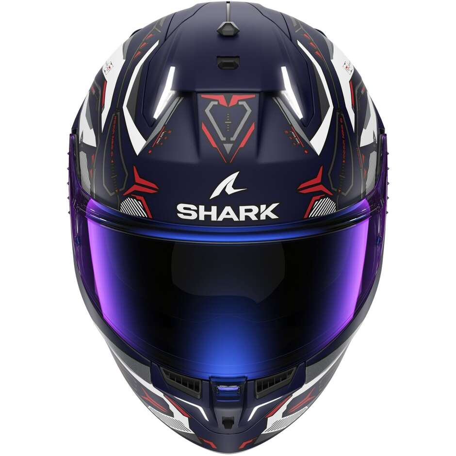 Integraler Motorradhelm mit LED Shark SKWAL i3 LINIK MAT Blau Weiß Rot