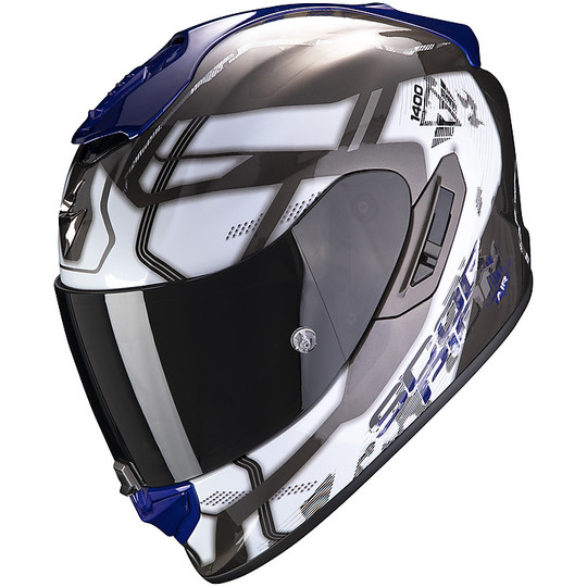 Integraler Motorradhelm Scorpion Fiber EXO 1400 Air SPATIUM Weiß Blau