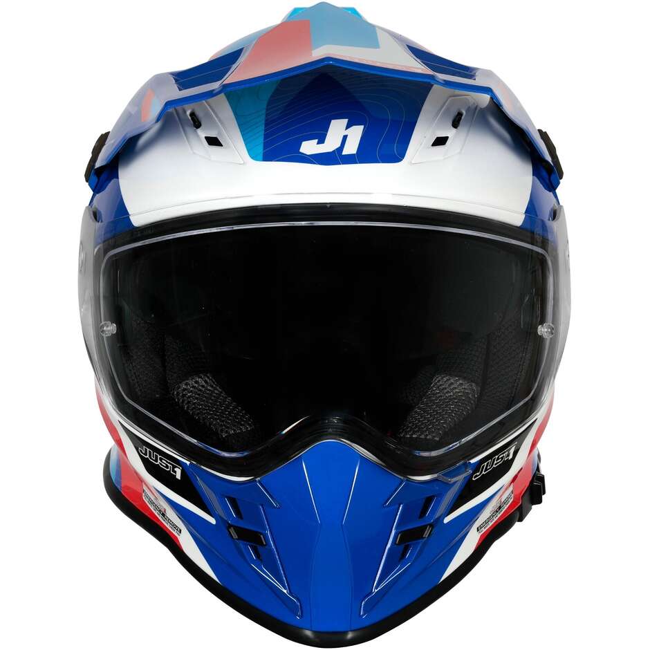 Integrierter Motorradhelm Adventure Just1 J34 Pro Globe Blu Red White