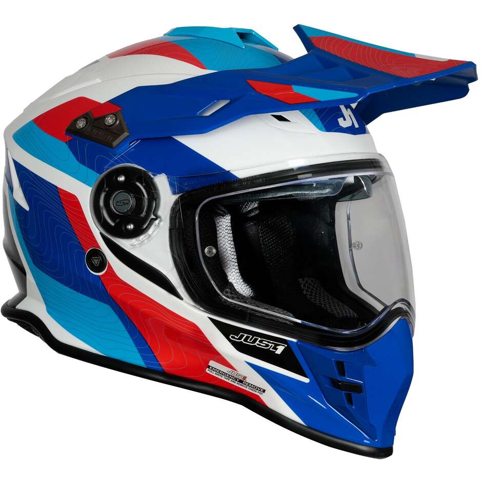 Integrierter Motorradhelm Adventure Just1 J34 Pro Globe Blu Red White
