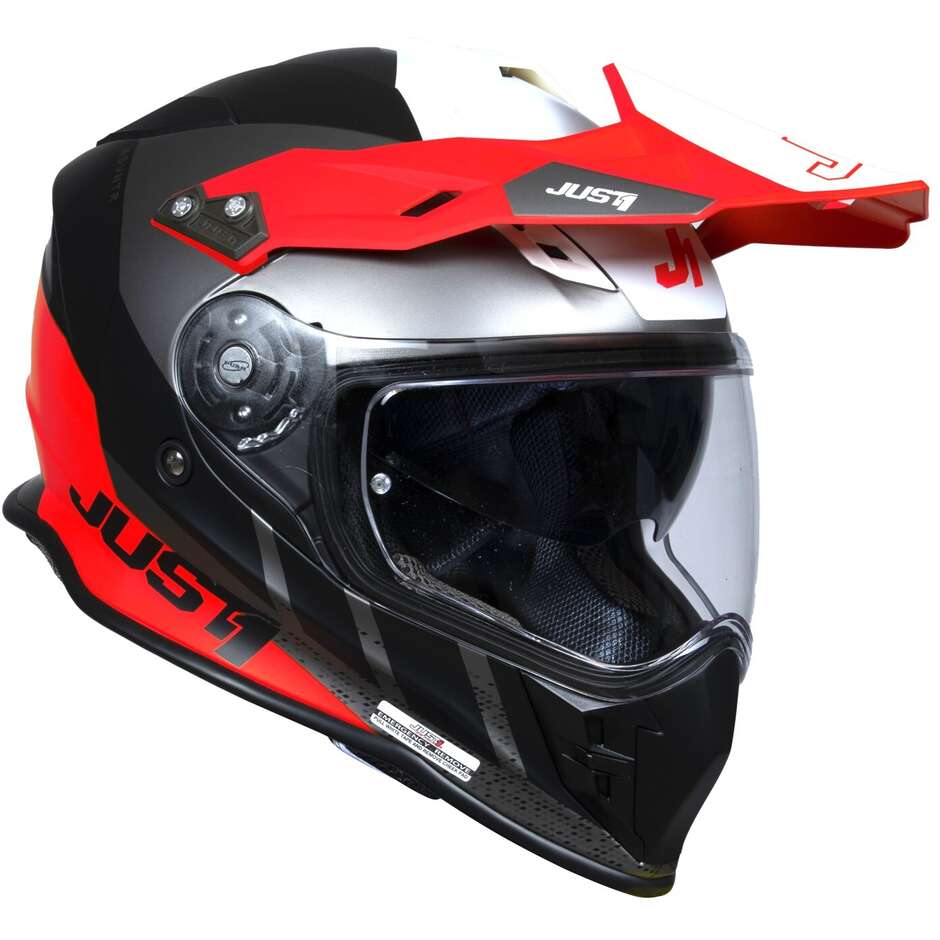 Integrierter Motorradhelm Adventure Just1 J34 Pro Outerspace Fluo Rot Schwarz