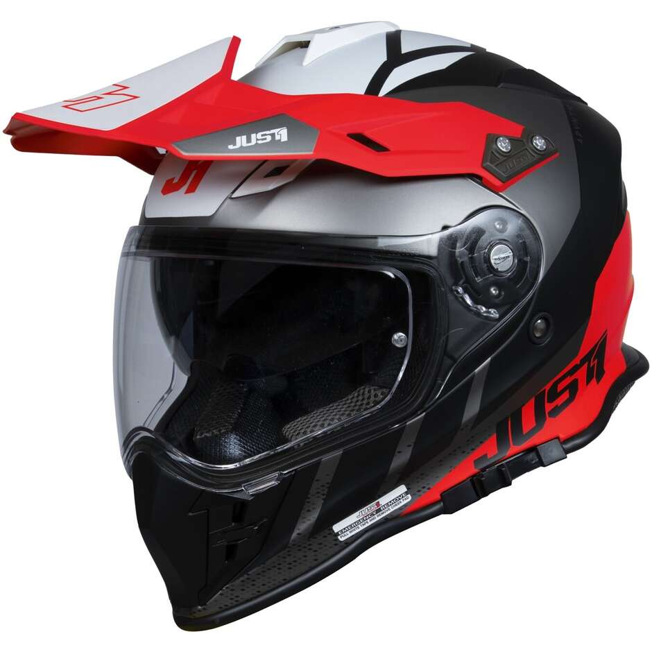 Integrierter Motorradhelm Adventure Just1 J34 Pro Outerspace Fluo Rot Schwarz