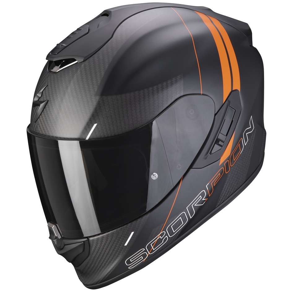 Integrierter Motorradhelm aus Scorpion Carbon EXO-1400 CARBON AIR DRIK Matt Schwarz Orange