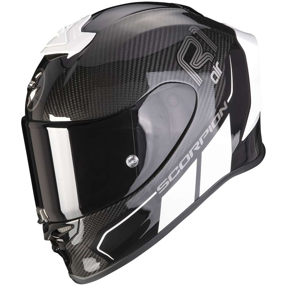 Integrierter Motorradhelm aus Scorpion Carbon EXO-R1 CARBON CORPUS II Schwarz Weiß
