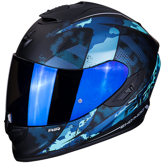 Integrierter Motorradhelm aus Scorpion Fiber EXO 1400 Air SYLEX Mattschwarzblau