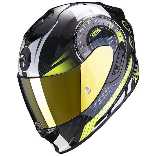 Integrierter Motorradhelm aus Scorpion Fiber EXO 1400 Air TORQUE Schwarz Gelb Fluo