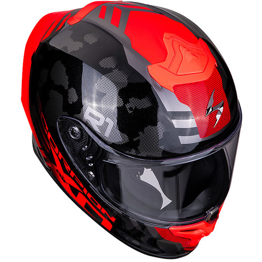 Integrierter Motorradhelm aus Scorpion Fiber EXO R1 Air OGI Schwarz Rot