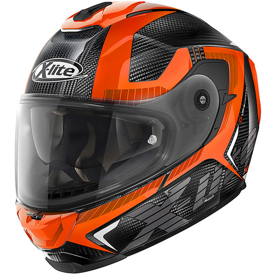 Integrierter Motorradhelm aus X-Lite Carbon X-903 Ultra Carbon EVOCATOR N-Com 034 Glänzend Orange