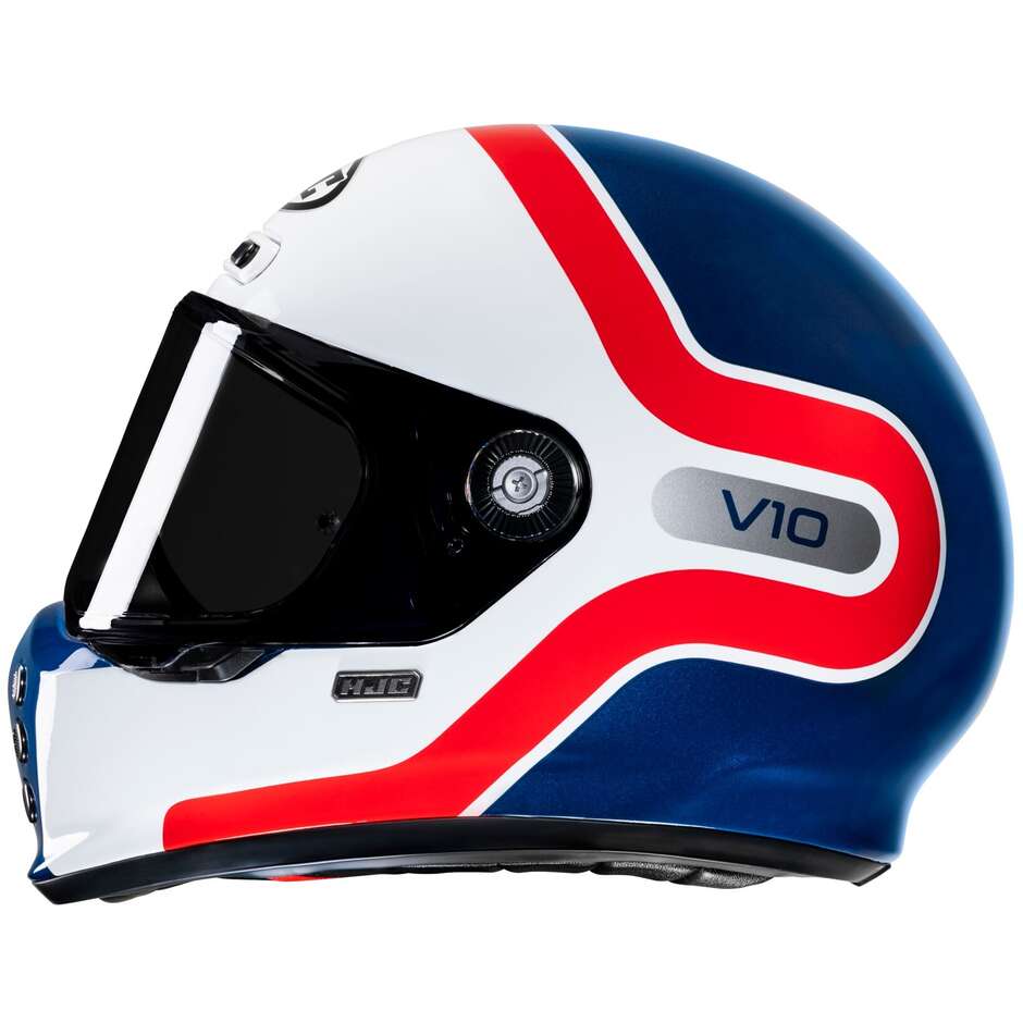Integrierter Motorradhelm Hjc V10 GRAPE MC21 Weiß Blau Rot