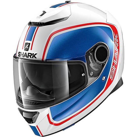 SHARK Herren Motorradhelm NC – Weiß/Blau/Rot, XL | Multiaxialfasern, Integriertes Sonnenvisier & Pinlock
