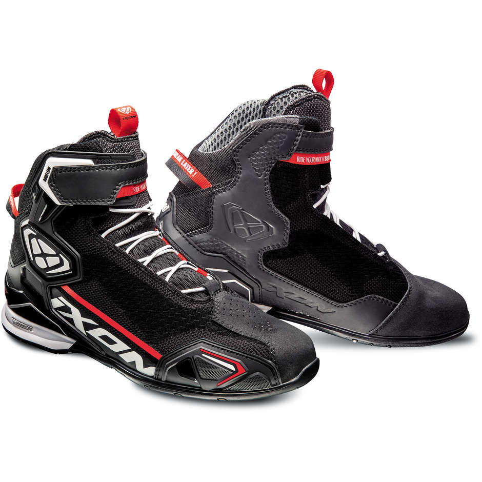 Ixon BULL KINT Certified Motorcycle Shoes Black White Red