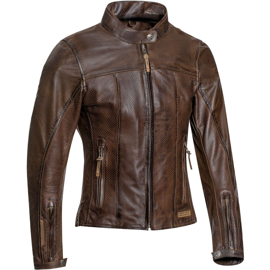 Ixon CRANK AIR Lady Leather Perforated Leather Jacket Brown