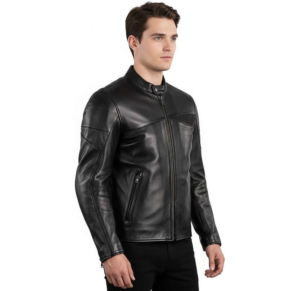 Ixon CRANKY Schwarze benutzerdefinierte Leder-Motorradjacke