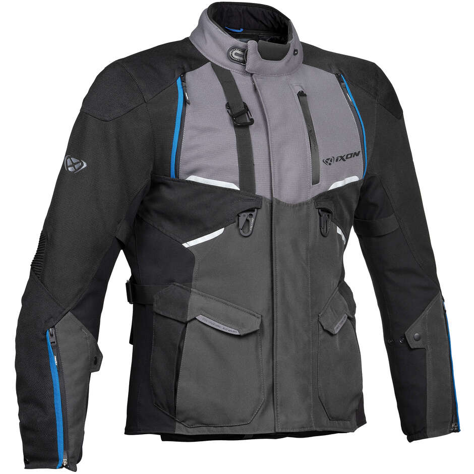 Ixon EDDAS Gray Black Blue Adventure Fabric Motorcycle Jacket