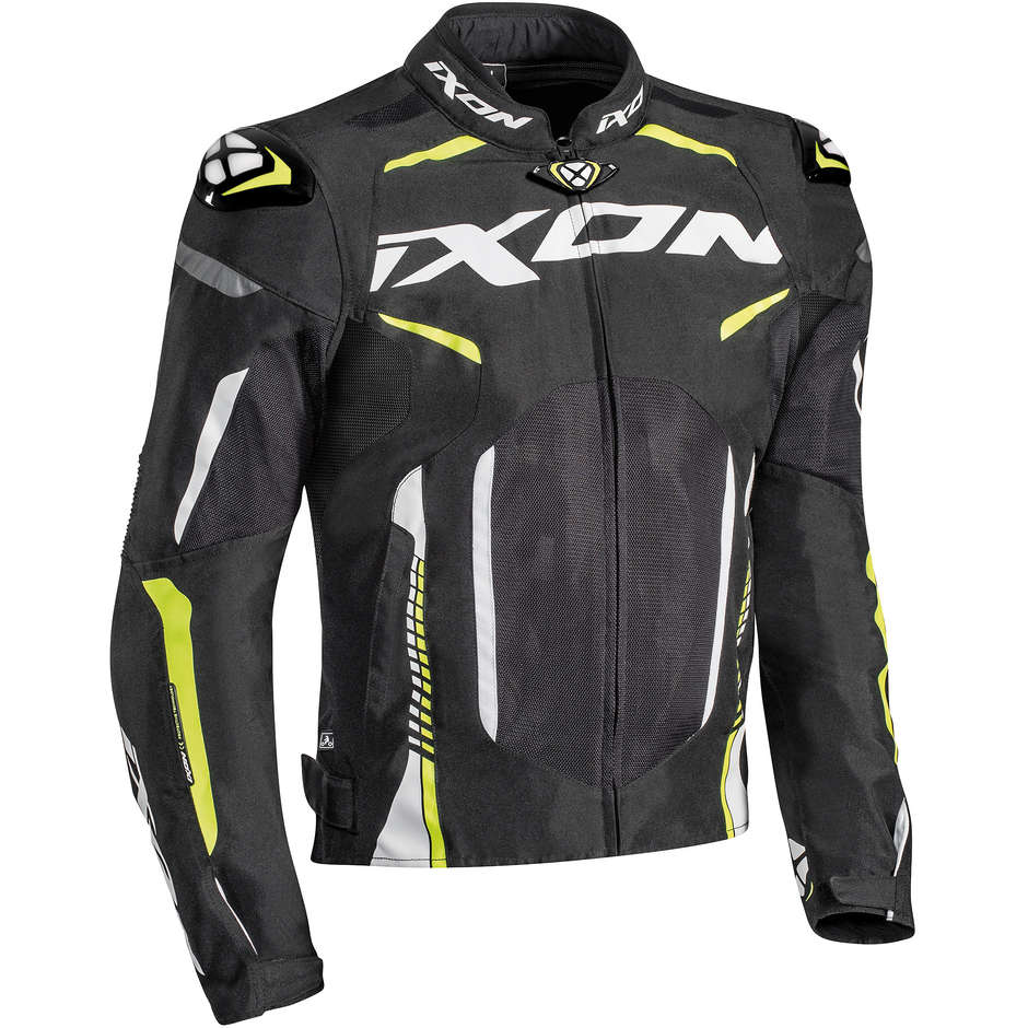 Ixon Gyre 3 Layer Fabric Motorcycle Jacket Black White Yellow Vivo