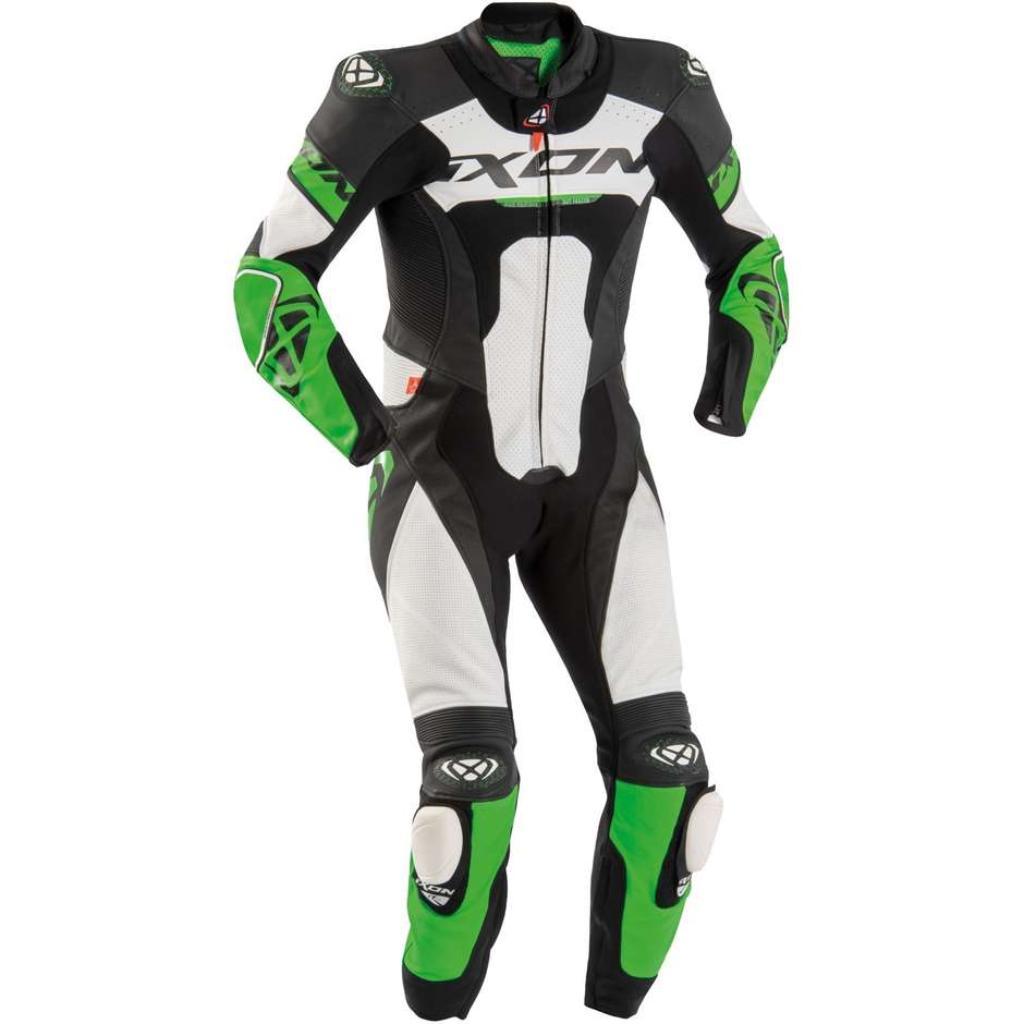 Ixon JACKAL Black White Green Leather Motorcycle Suit