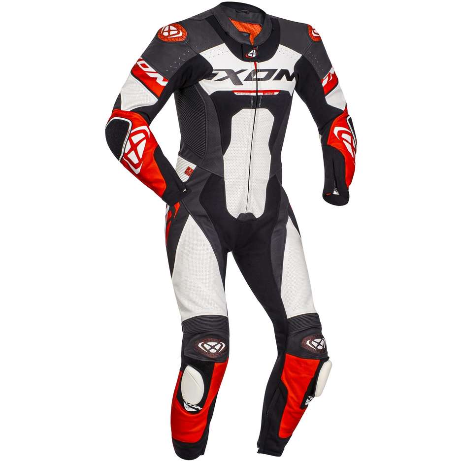 Ixon JACKAL Combinaison de moto en cuir noir blanc rouge