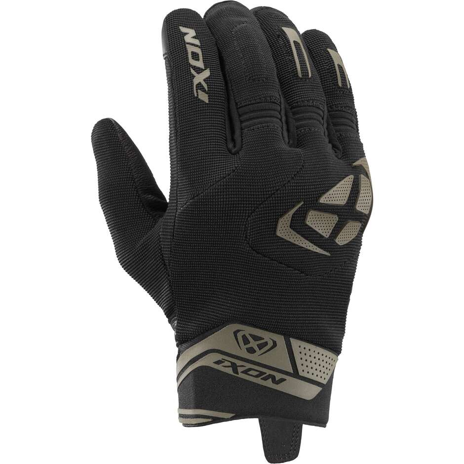 Ixon MIG 2 Black Khaki Leather and Fabric Motorcycle Gloves