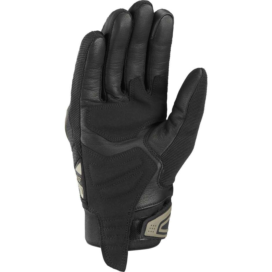 Ixon MIG 2 Black Khaki Leather and Fabric Motorcycle Gloves