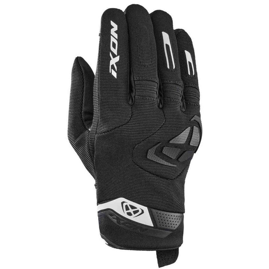Ixon MIG 2 Black White Leather and Fabric Motorcycle Gloves