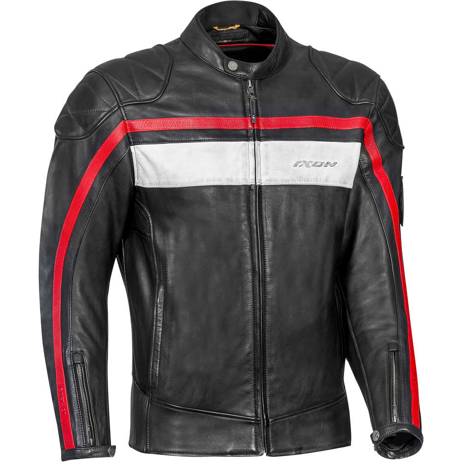 Ixon PIONEER Custom Leather Motorcycle Jacket Black White Red