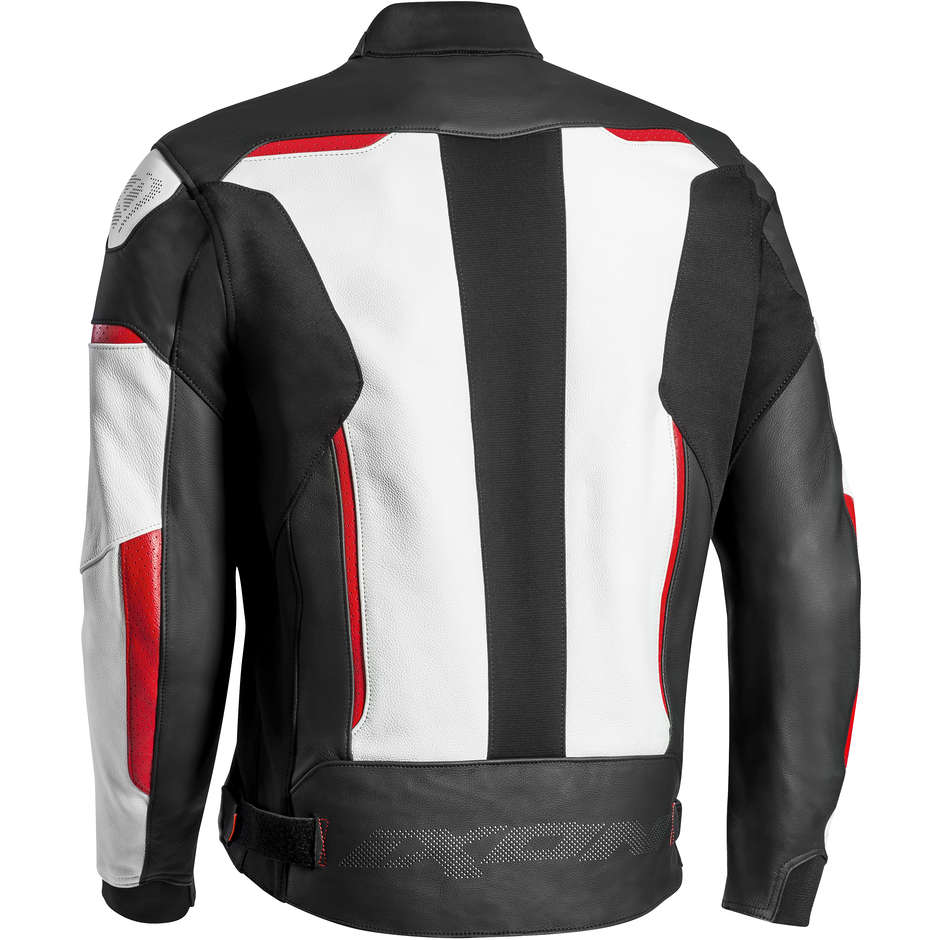 Ixon RHINO Veste de moto en cuir perforé blanc noir rouge