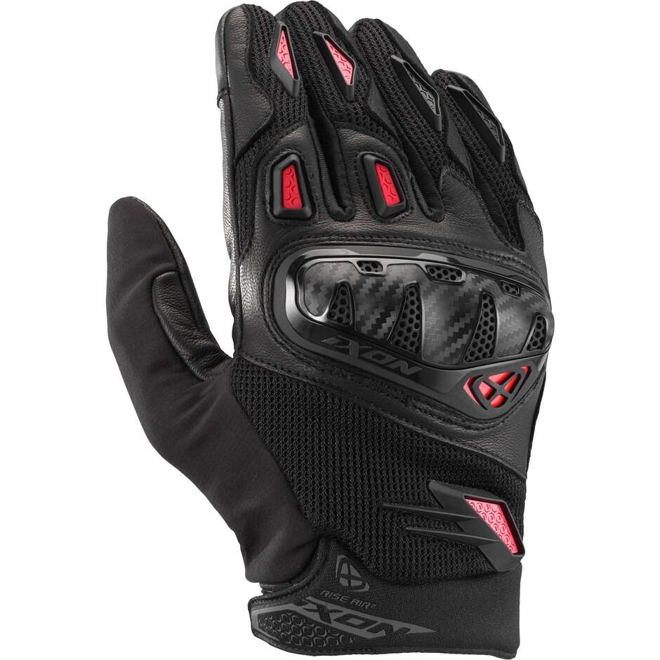 Ixon RISE AIR 2 Leather Motorcycle Gloves Black Bright Red