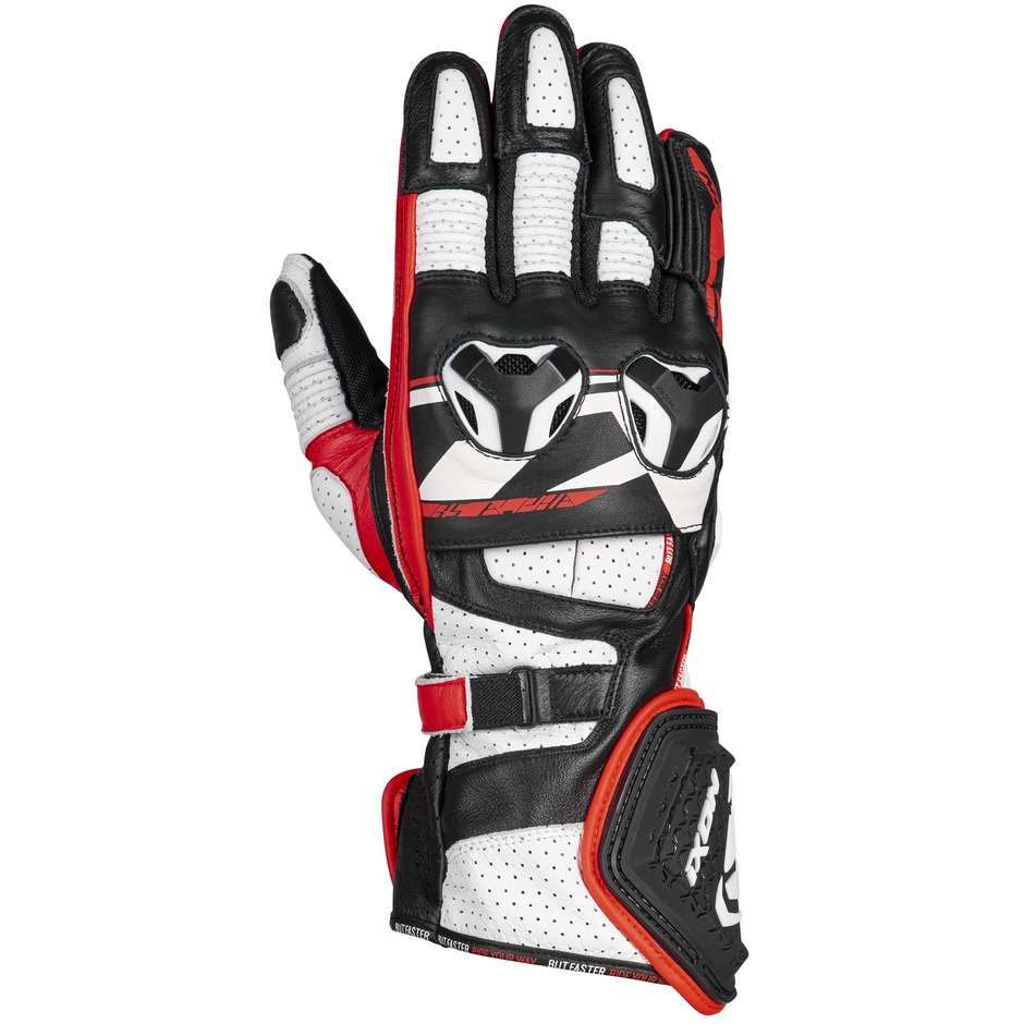 Ixon RS ALPHA Racing Leather Motorcycle Glove Black White Red