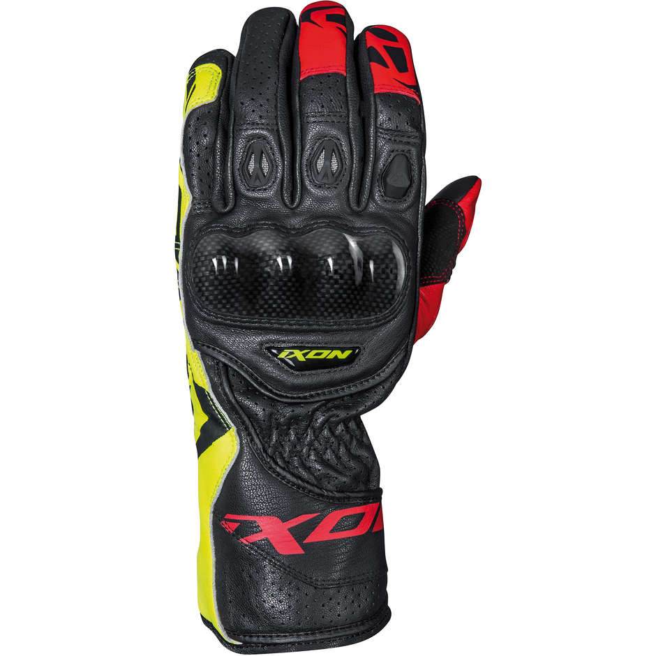 Ixon RS CIRCUIT-R Sports Leather Motorcycle Gloves Black Red Yellow