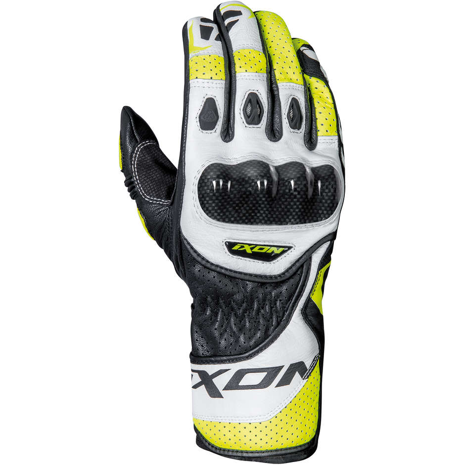 Ixon RS CIRCUIT-R Sports Leather Motorcycle Gloves Black White Yellow