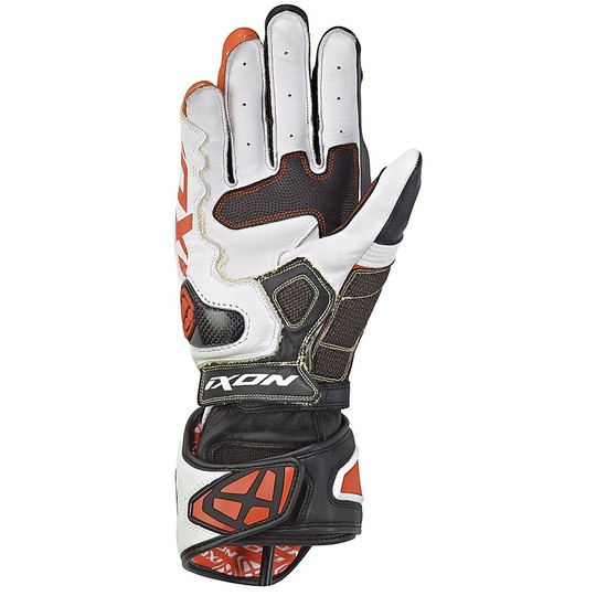 Ixon RS Genius 2 Motorcycle Gloves In Black White Orange Leather