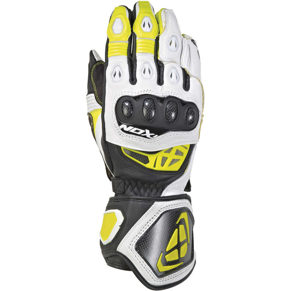 Ixon RS Genius 2 Motorcycle Gloves In Black White Yellow Leather