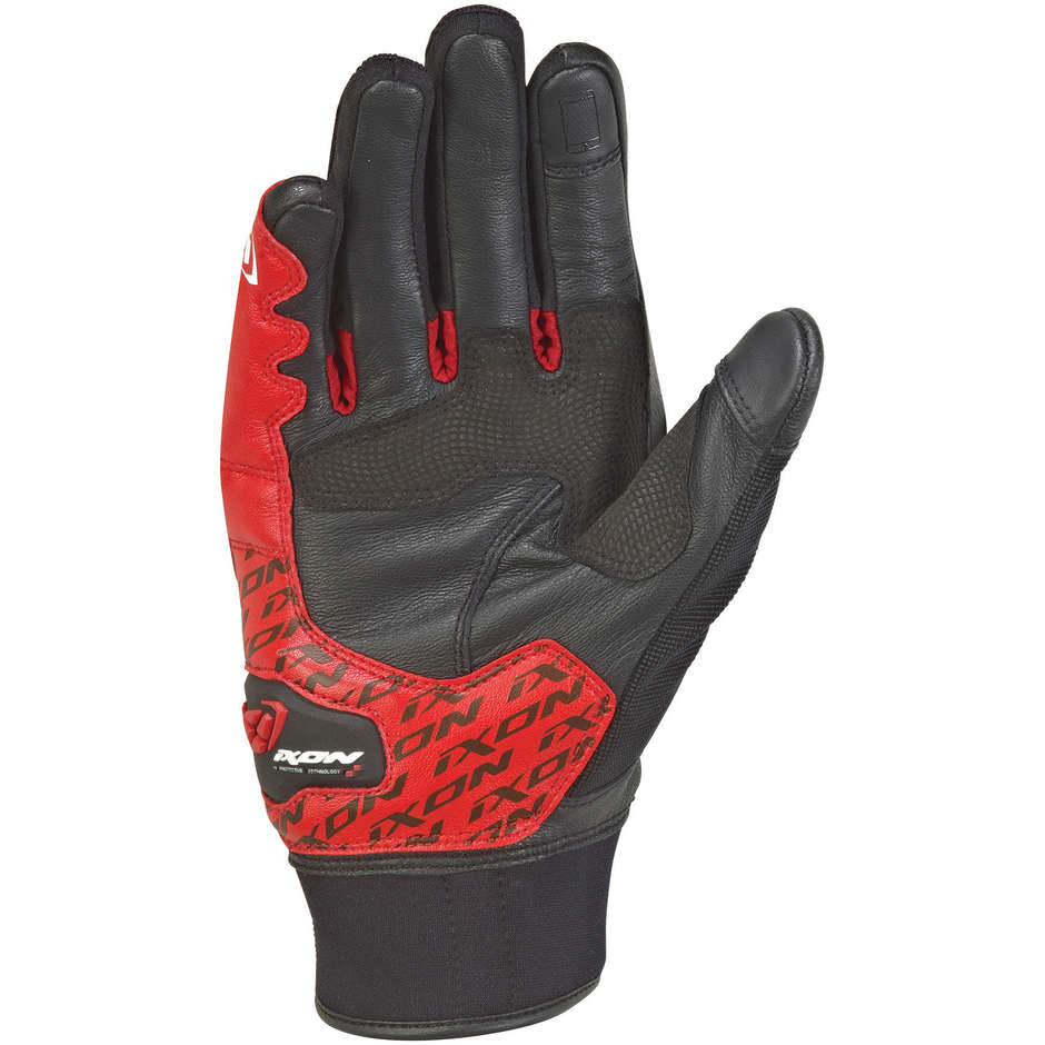 Ixon RS Grip 2 Summer Motorcycle Gloves in Black Red Leather and Fabric