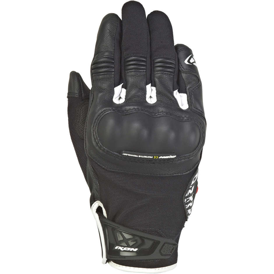 Ixon RS Grip 2 Summer Motorcycle Gloves in Black White Leather and Fabric