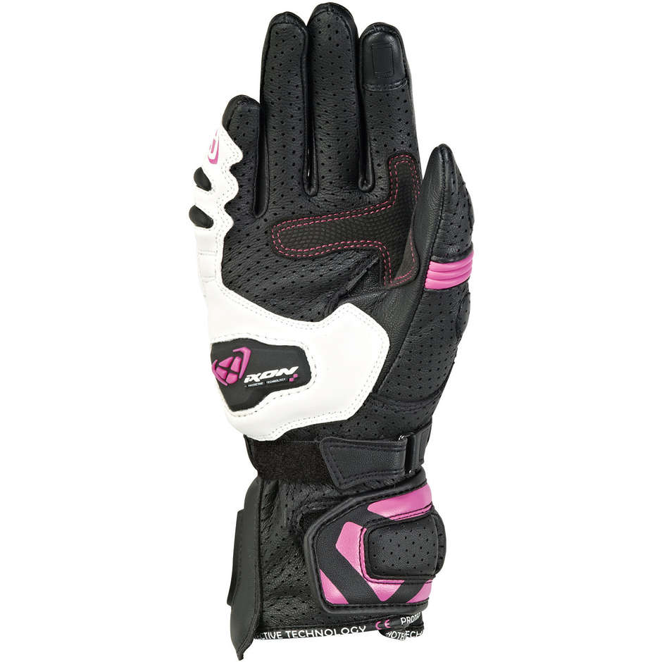 Ixon RS Motorcycle Gloves Tempo Air Lady Leather Black White Fuchsia