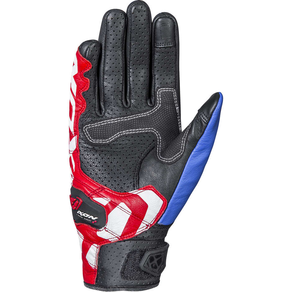 Ixon RS RECON AIR Summer Leather and Fabric Motorcycle Gloves Black Blue Red White