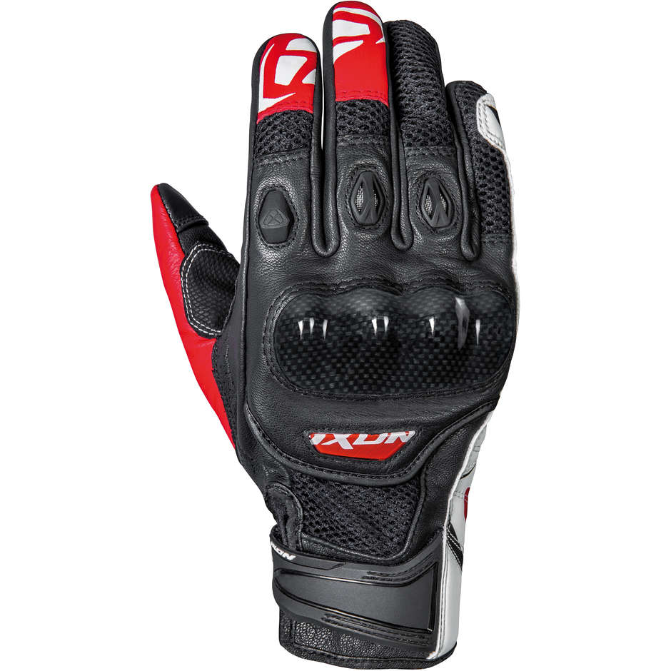 Ixon RS RECON AIR Summer Leather and Fabric Motorcycle Gloves Black Red White