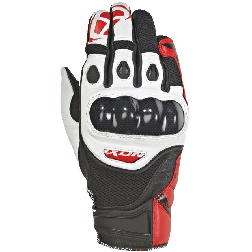 Ixon RS Recon Air Summer Motorcycle Gloves in Black Red Leather and Fabric