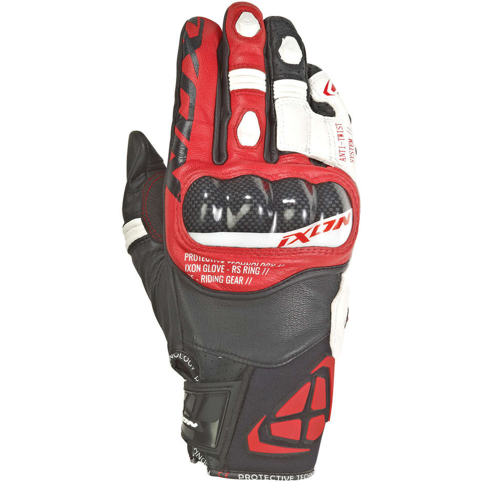 Ixon RS Ring Motorcycle Racing Gloves in Black Red Leather and Fabric