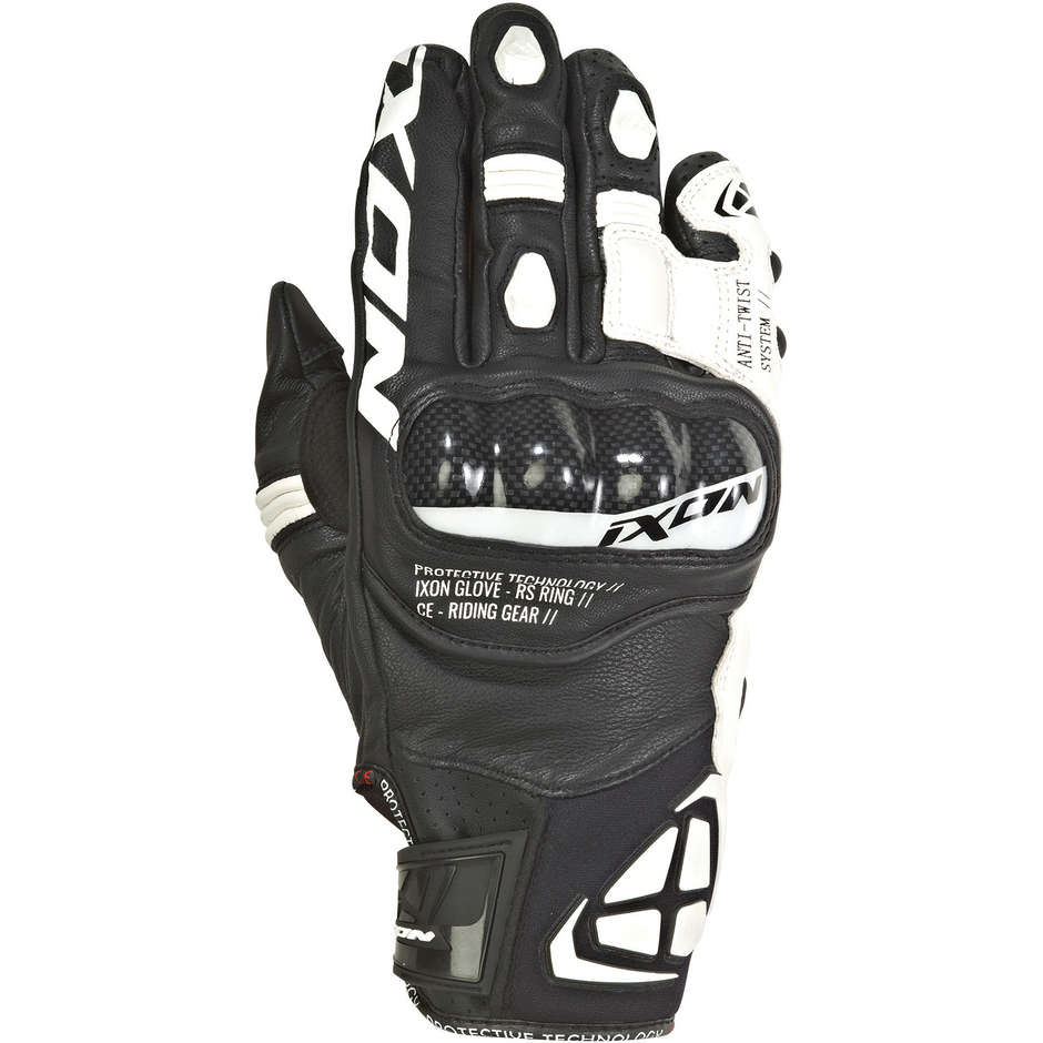 Ixon RS Ring Motorcycle Racing Gloves In Black White Leather and Fabric