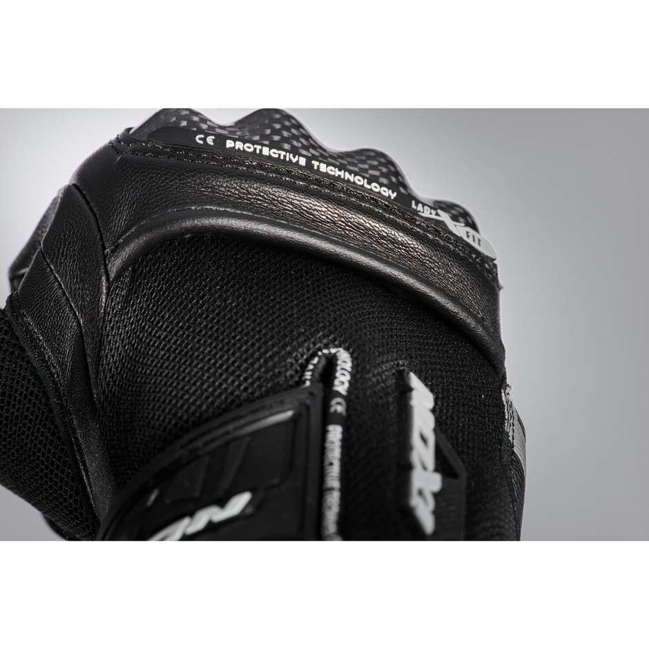 Ixon RS Rise Air 2 Damen-Sommer-Motorradhandschuhe aus schwarzem, silberfarbenem Leder und Stoff