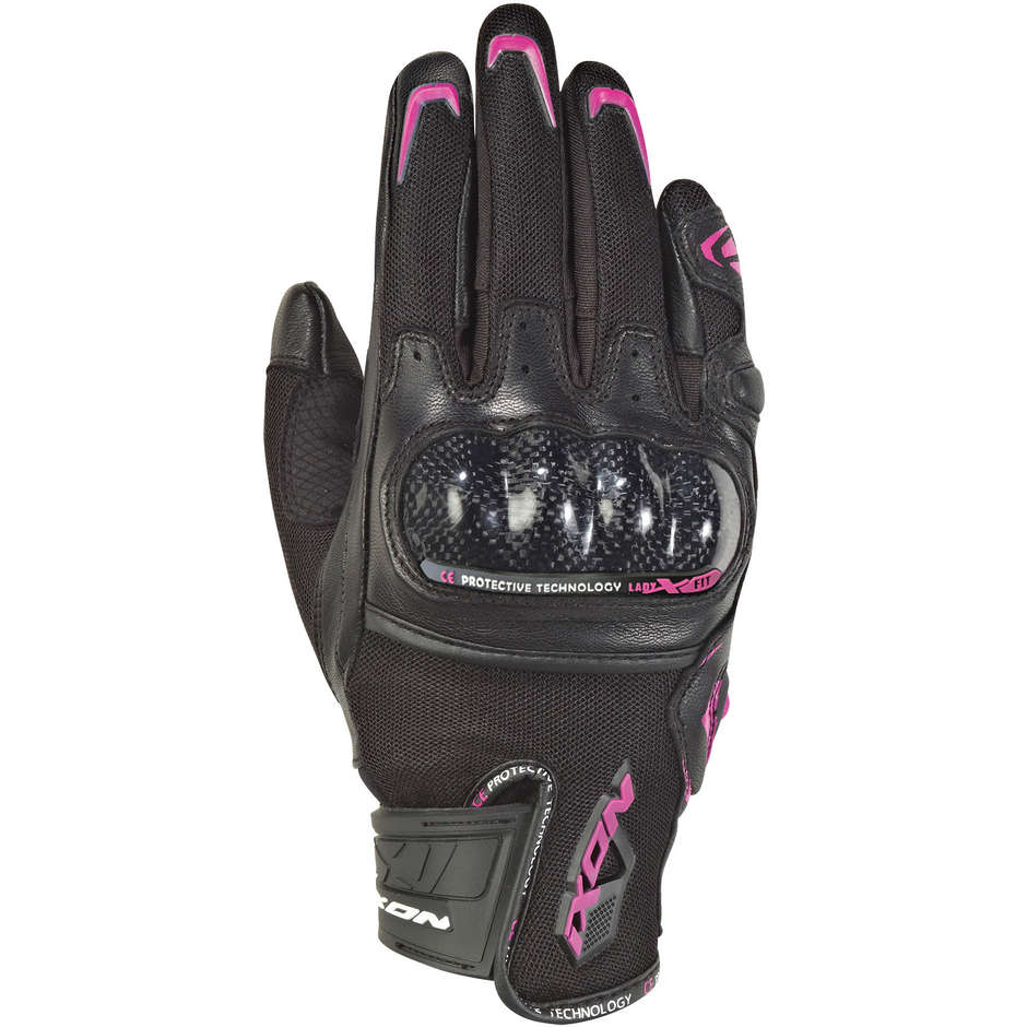 Ixon RS Rise Air 2 Lady Summer Motorcycle Gloves In Black Fuchsia Leather and Fabric