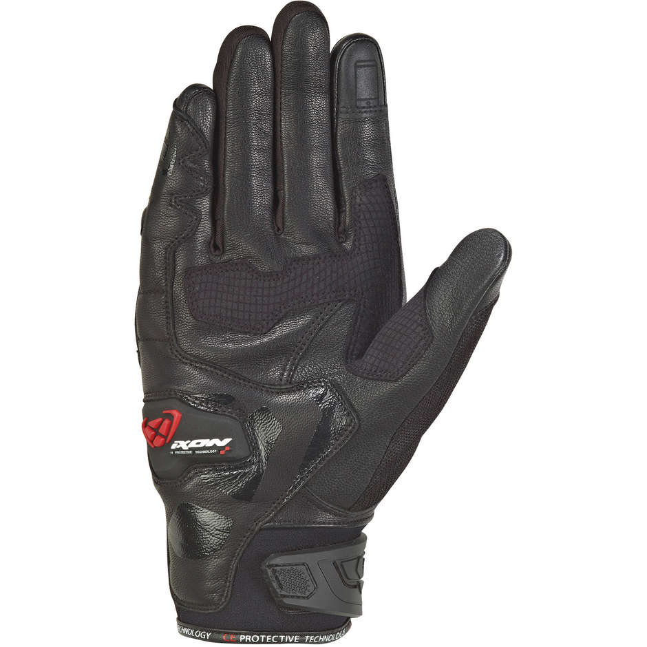 Ixon RS Rise Air 2 Sommer Motorrad Handschuhe aus schwarzem Leder und Stoff