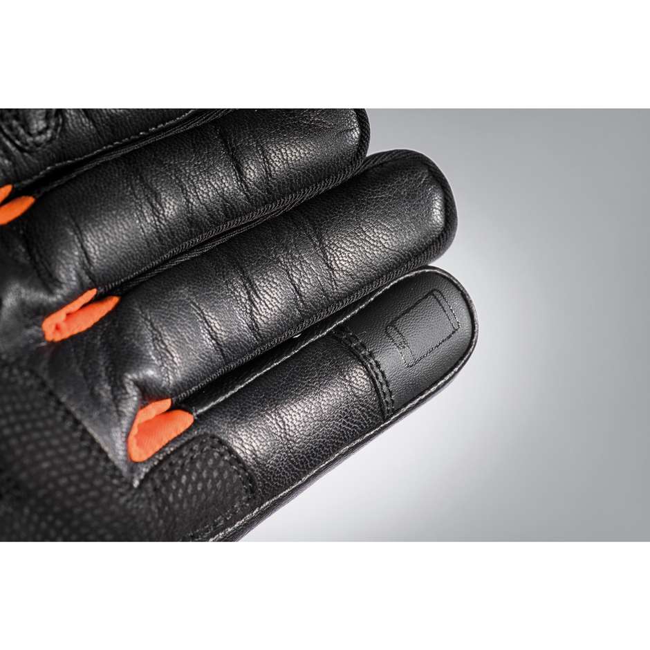 Ixon RS Rise Air 2 Sommer-Motorradhandschuhe aus schwarzem orangefarbenem Leder und Stoff